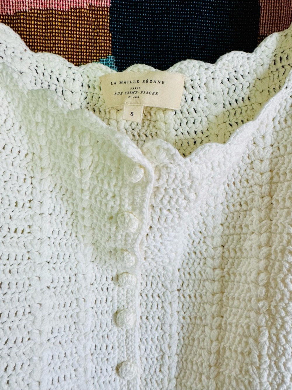 Sezane White Crochet Button-Front Tank Top - Picture 2 of 6